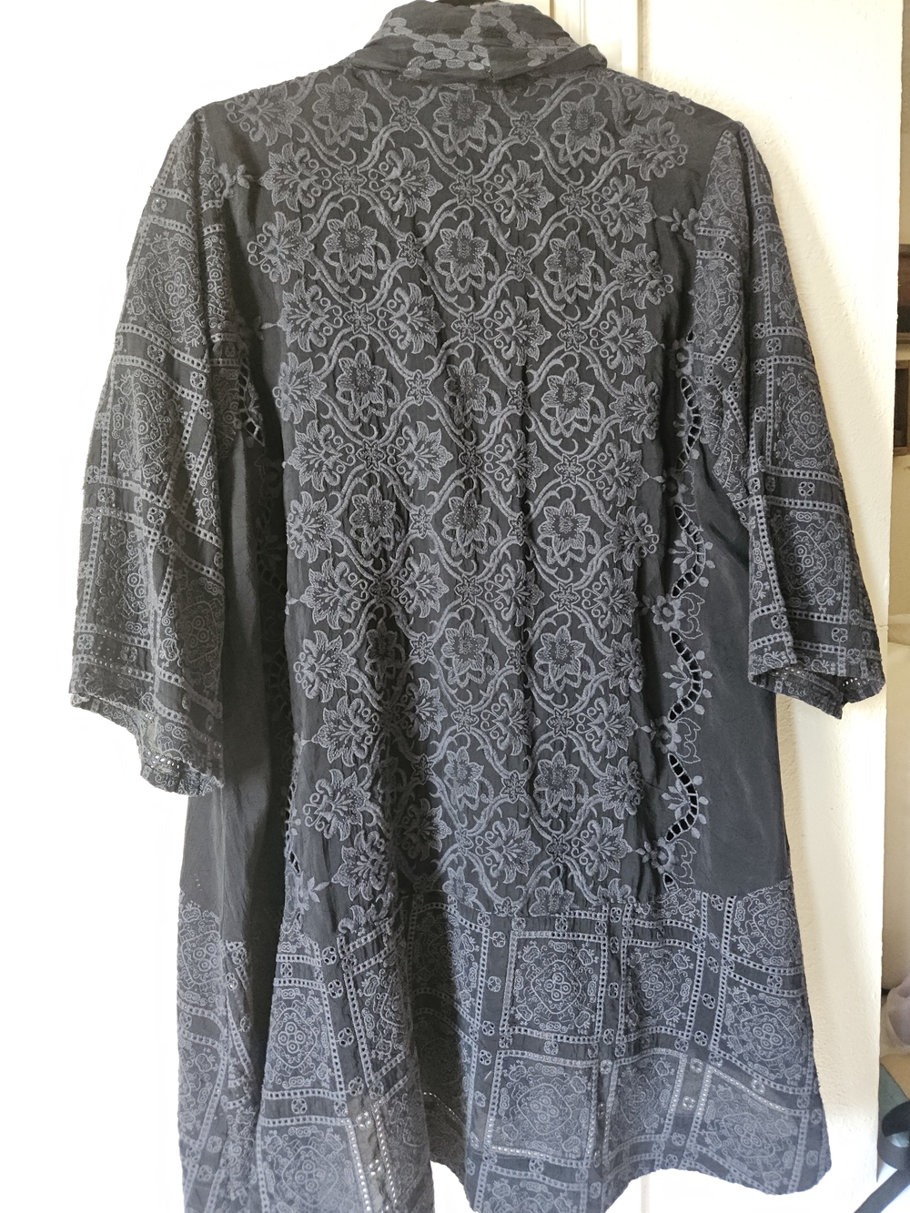 Johnny Was Black Sheer Embroidered Open Kimono Cape - Picture 2 of 5
